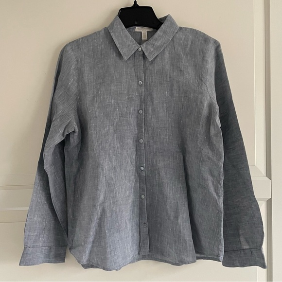 Eileen Fisher 100% linen gray button down shirt organic 20647 - Picture 1 of 9